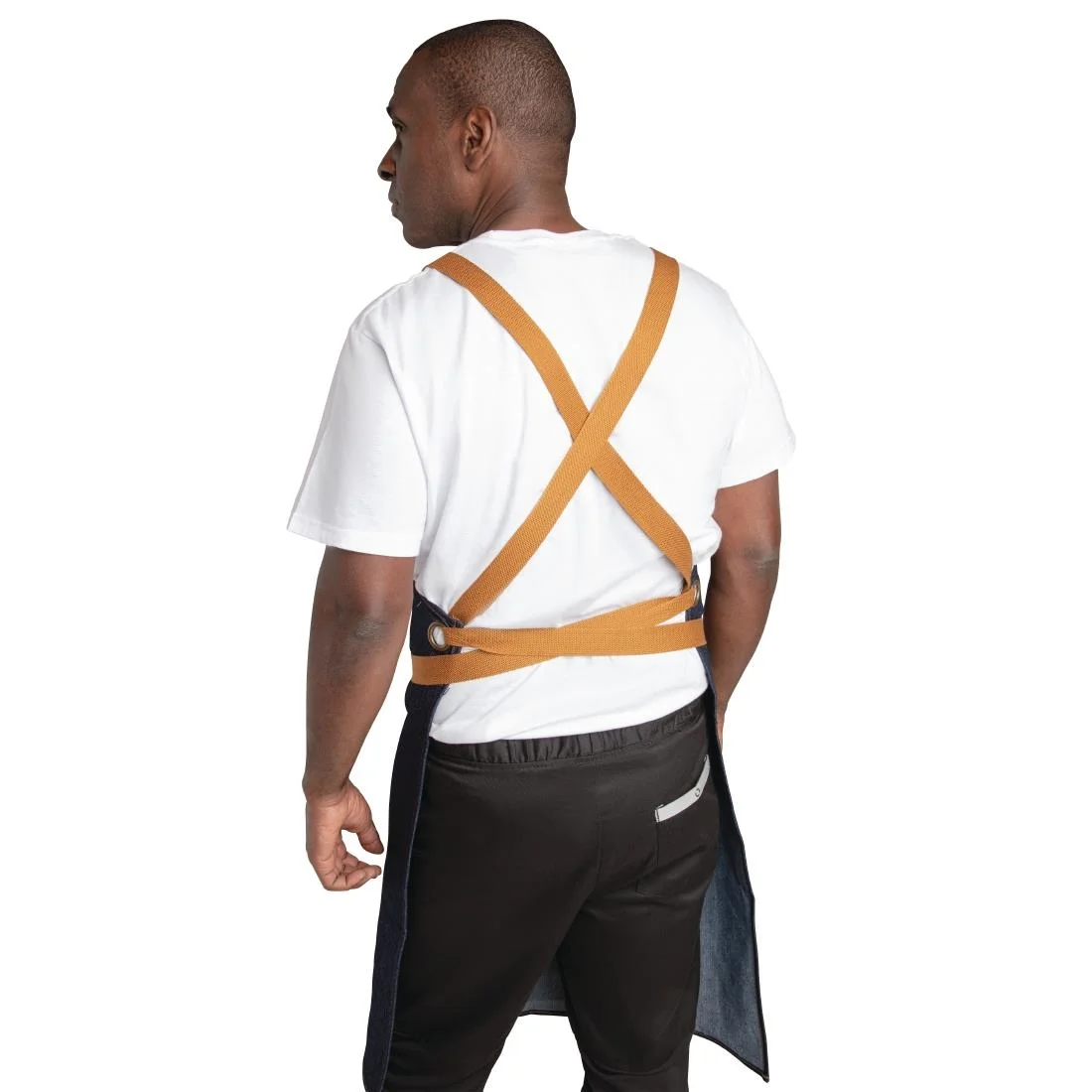Southside X-Cross Back Apron Denim Blue Tan Ties - Image 2