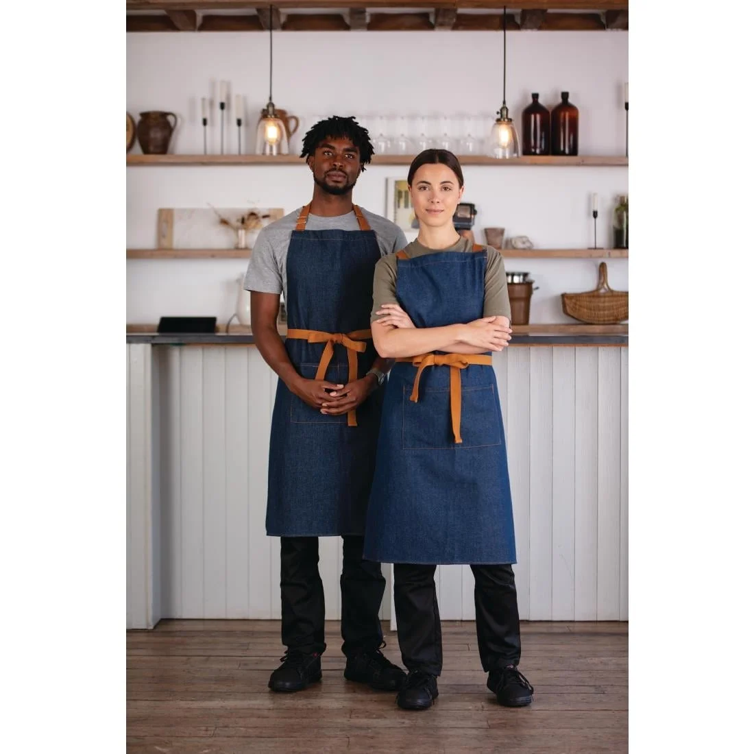 Southside X-Cross Back Apron Denim Blue Tan Ties - Image 4