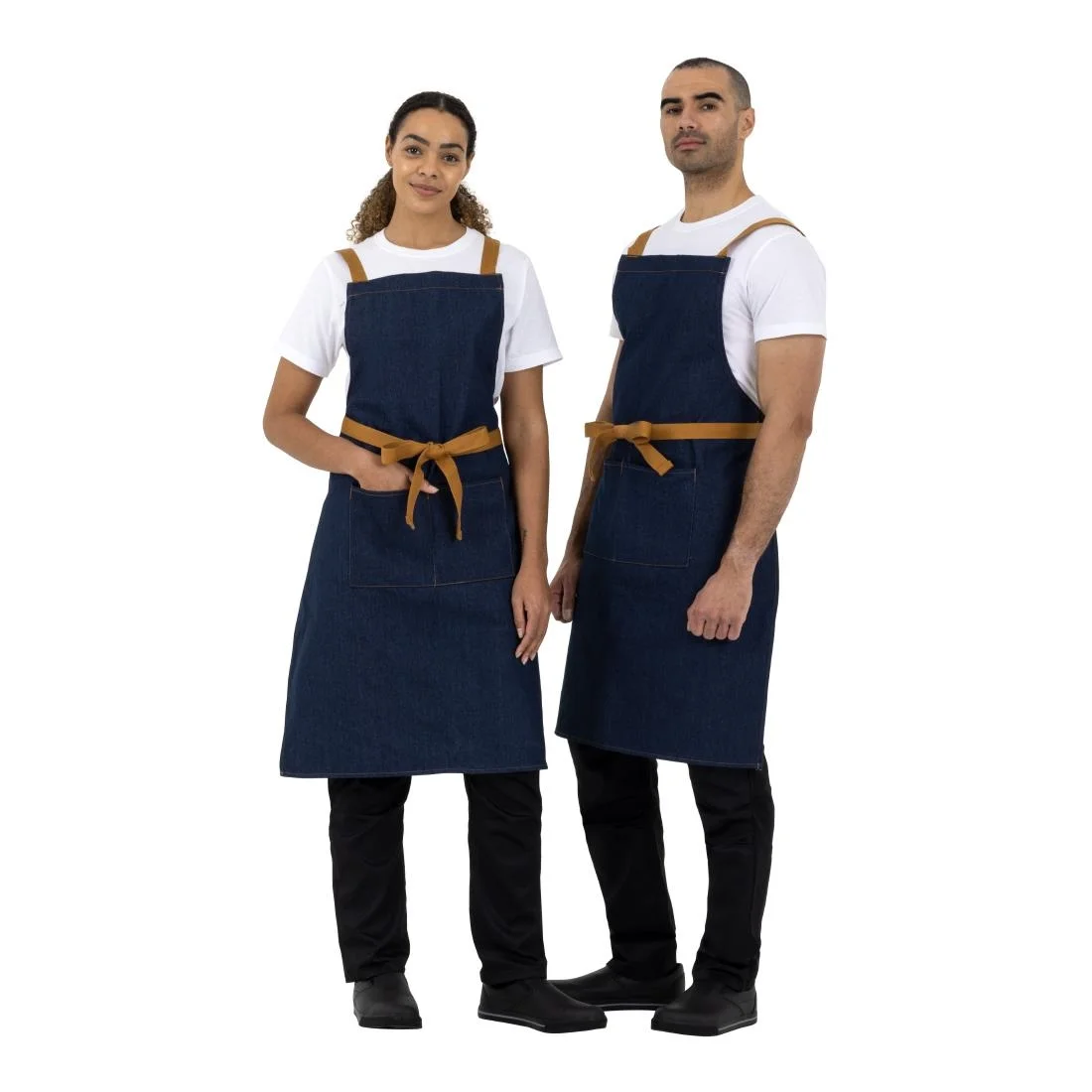 Southside X-Cross Back Apron Denim Blue Tan Ties - Image 8