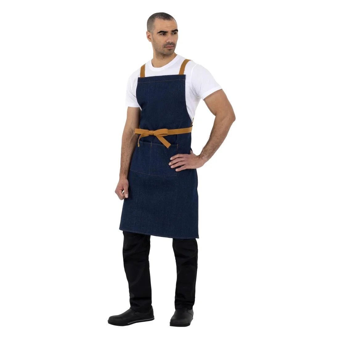 Southside X-Cross Back Apron Denim Blue Tan Ties - Image 7