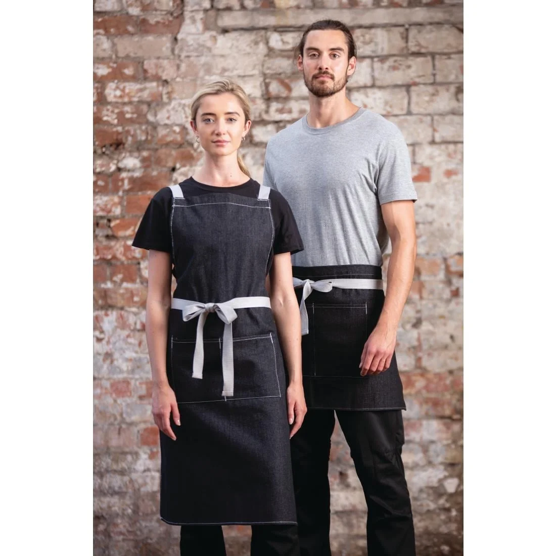 Southside X-Cross Back Bib Apron Denim Black - Image 5