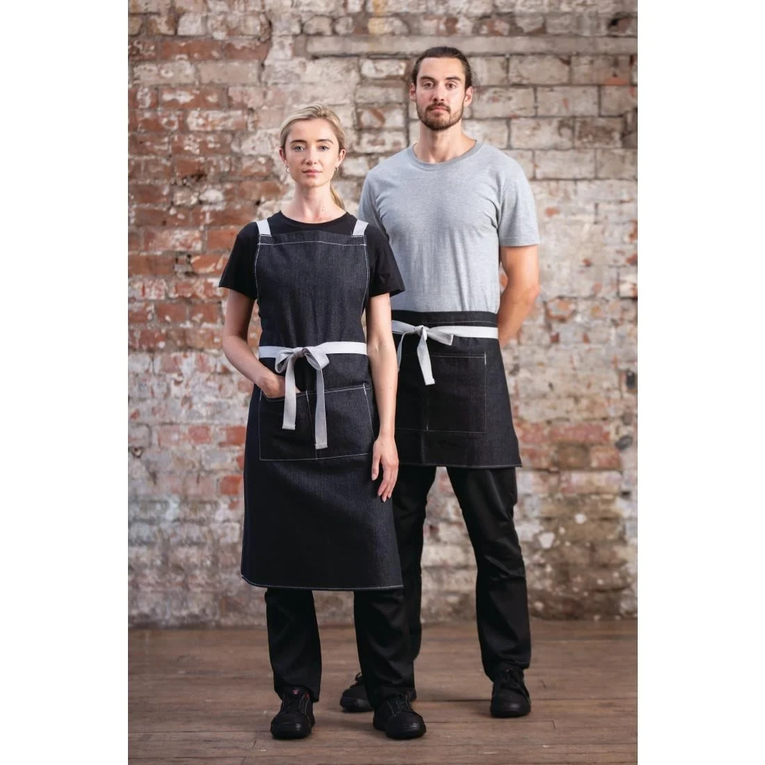 Southside X-Cross Back Bib Apron Denim Black - Image 6