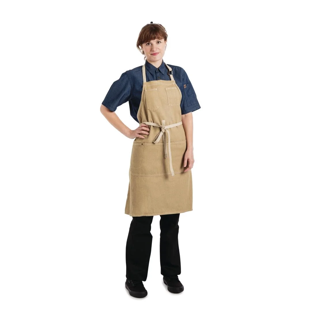 Chef Works Urban Austin Denim Bib Apron Natural - Image 4