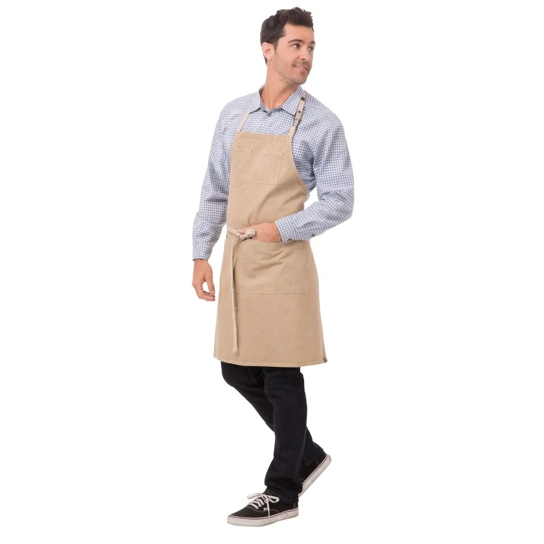 Chef Works Urban Austin Denim Bib Apron Natural - Image 1