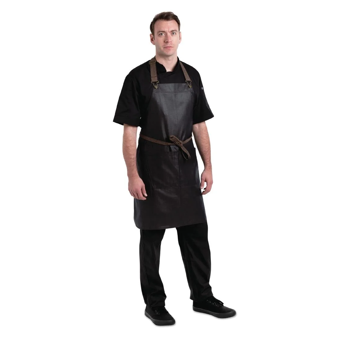 Chef Works Urban Wet Look Boulder Bib Apron Black and Brown - Image 4