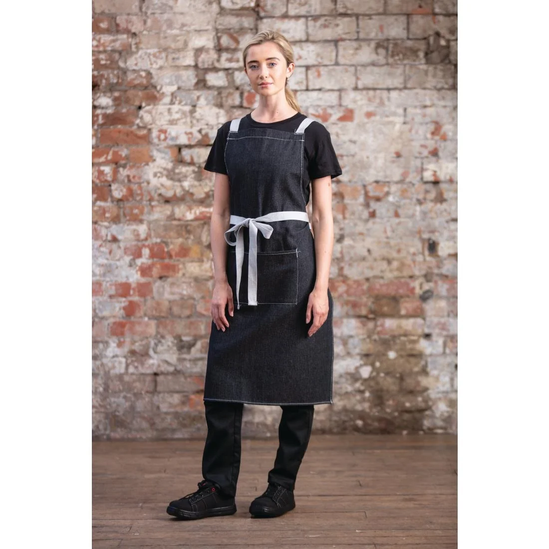 Southside X-Cross Back Bib Apron Denim Black - Image 8