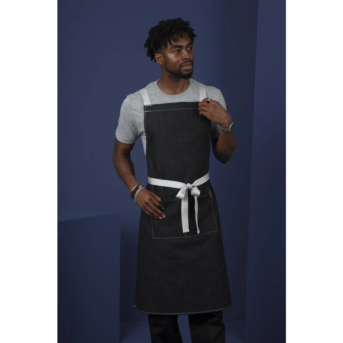 Southside X-Cross Back Bib Apron Denim Black - Image 11