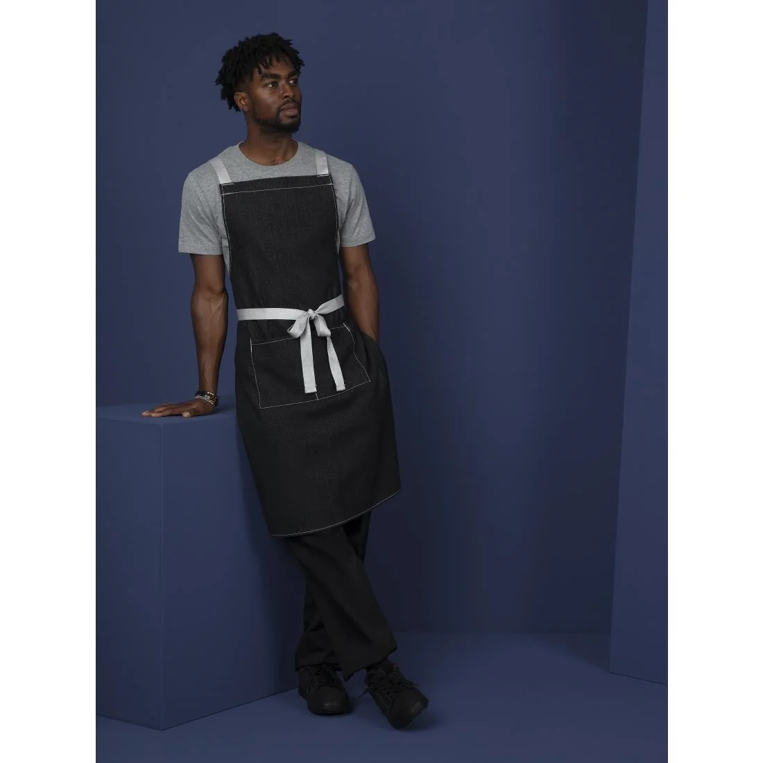 Southside X-Cross Back Bib Apron Denim Black - Image 10