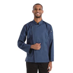 Chef Works Hartford Lightweight Zipper Blue Unisex Chef Jacket - L