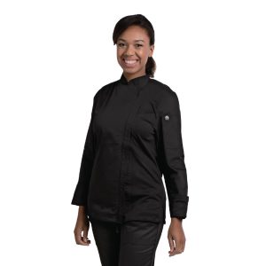 Chef Works Black Hartford Lightweight Zip Womens Chef Jacket - L