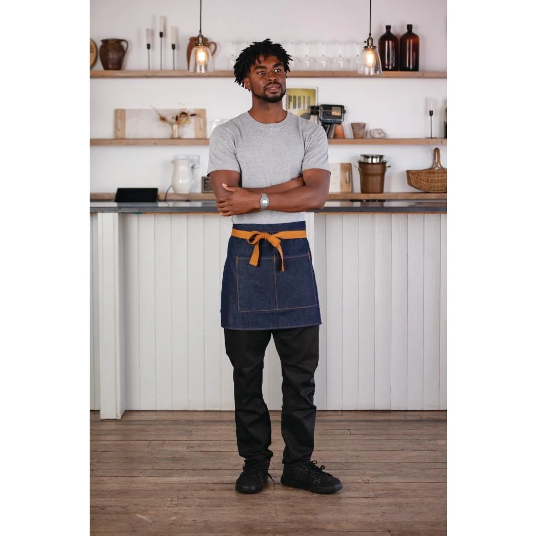 Southside Waist Apron Denim Blue Tan Ties