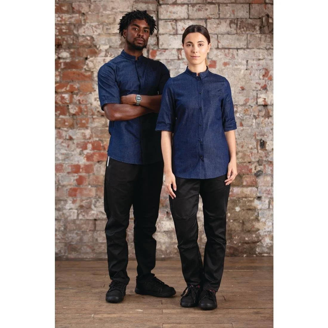 Southside NY Queens Womens Denim Lightweight Chef Shirt - Image 4