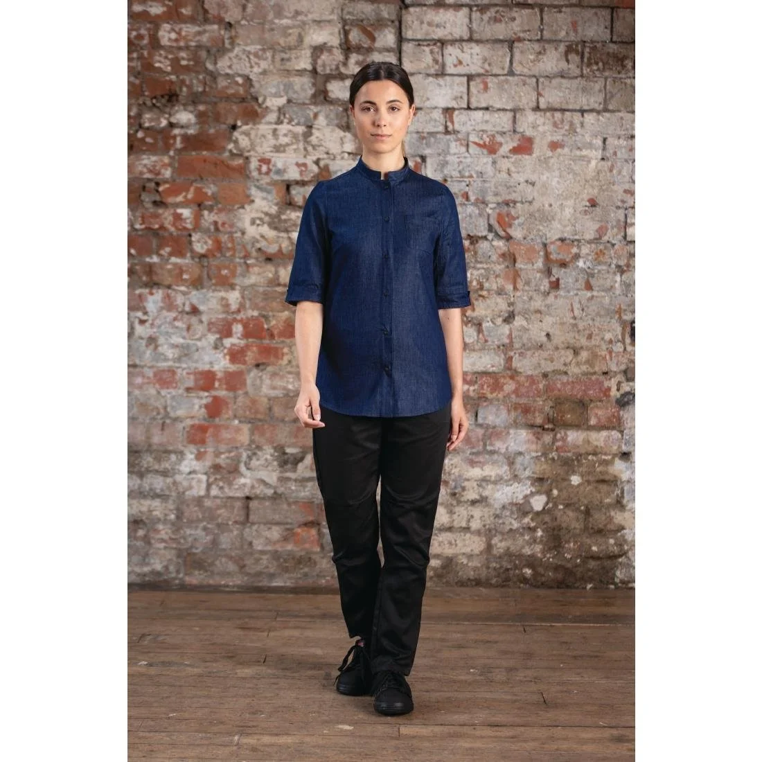 Southside NY Queens Womens Denim Lightweight Chef Shirt - Image 6