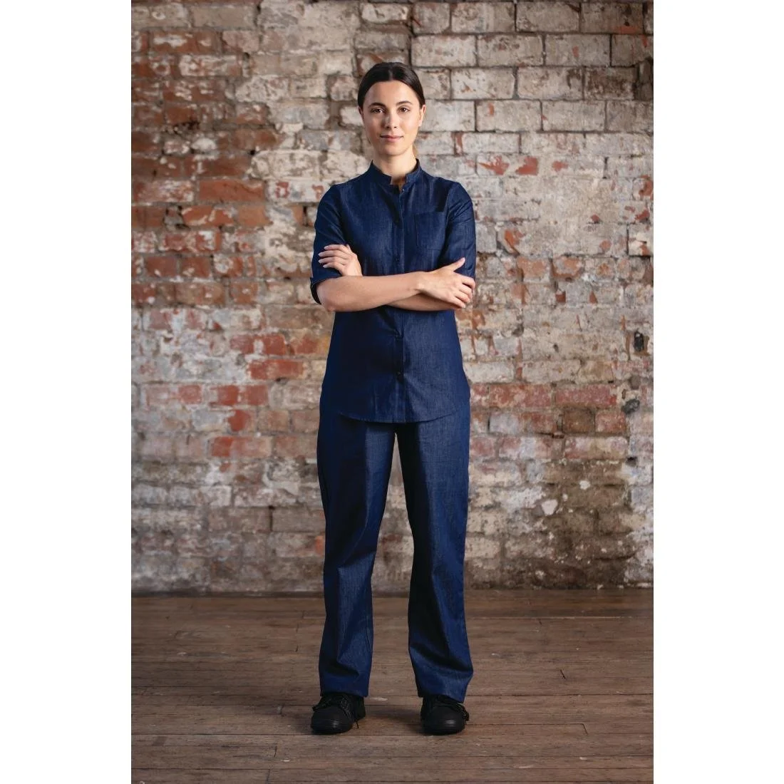 Southside NY Queens Womens Denim Lightweight Chef Shirt - Image 7