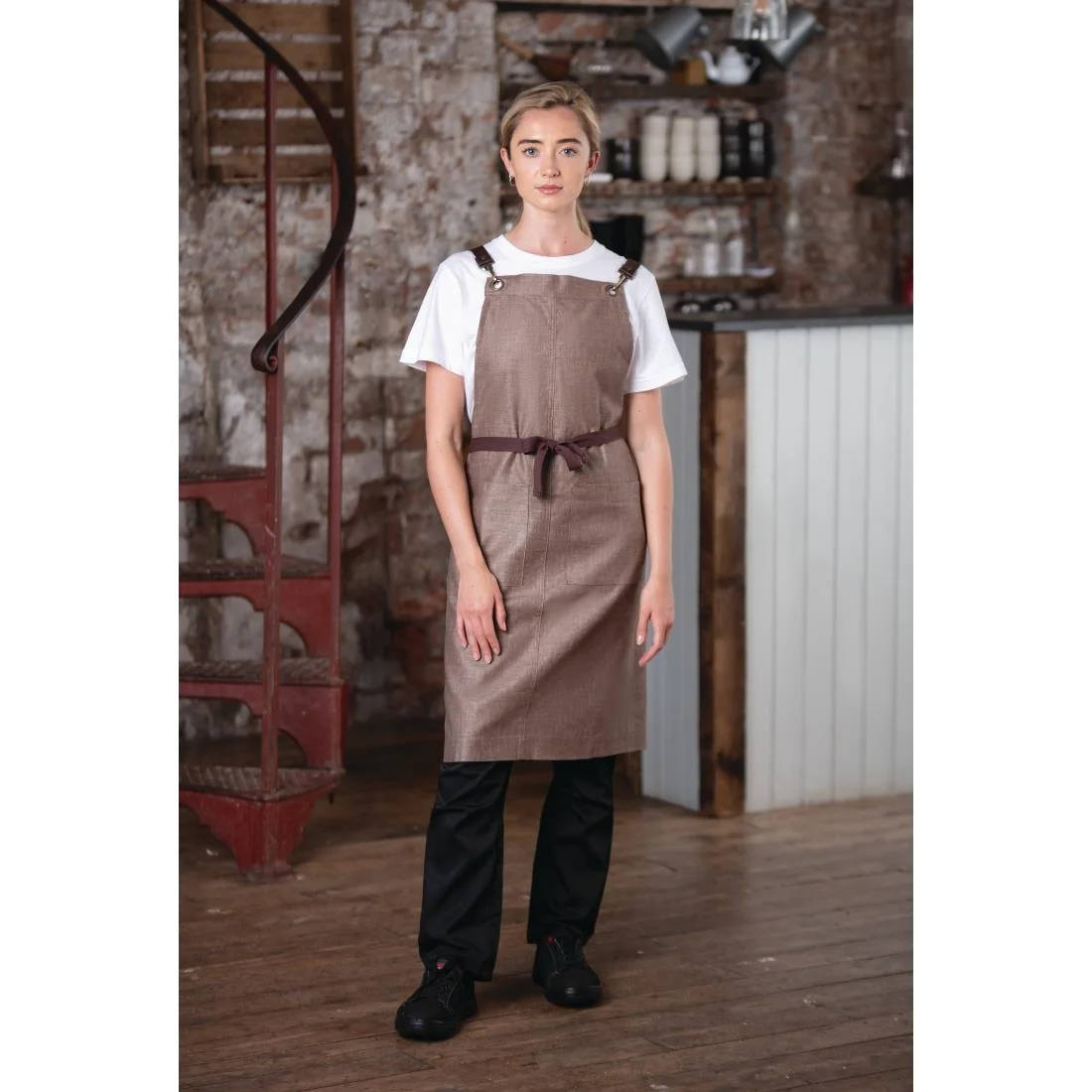 Southside Linen Blend Bib Apron Chocolate - Image 3