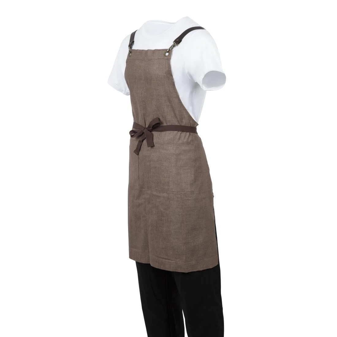 Southside Linen Blend Bib Apron Chocolate - Image 8