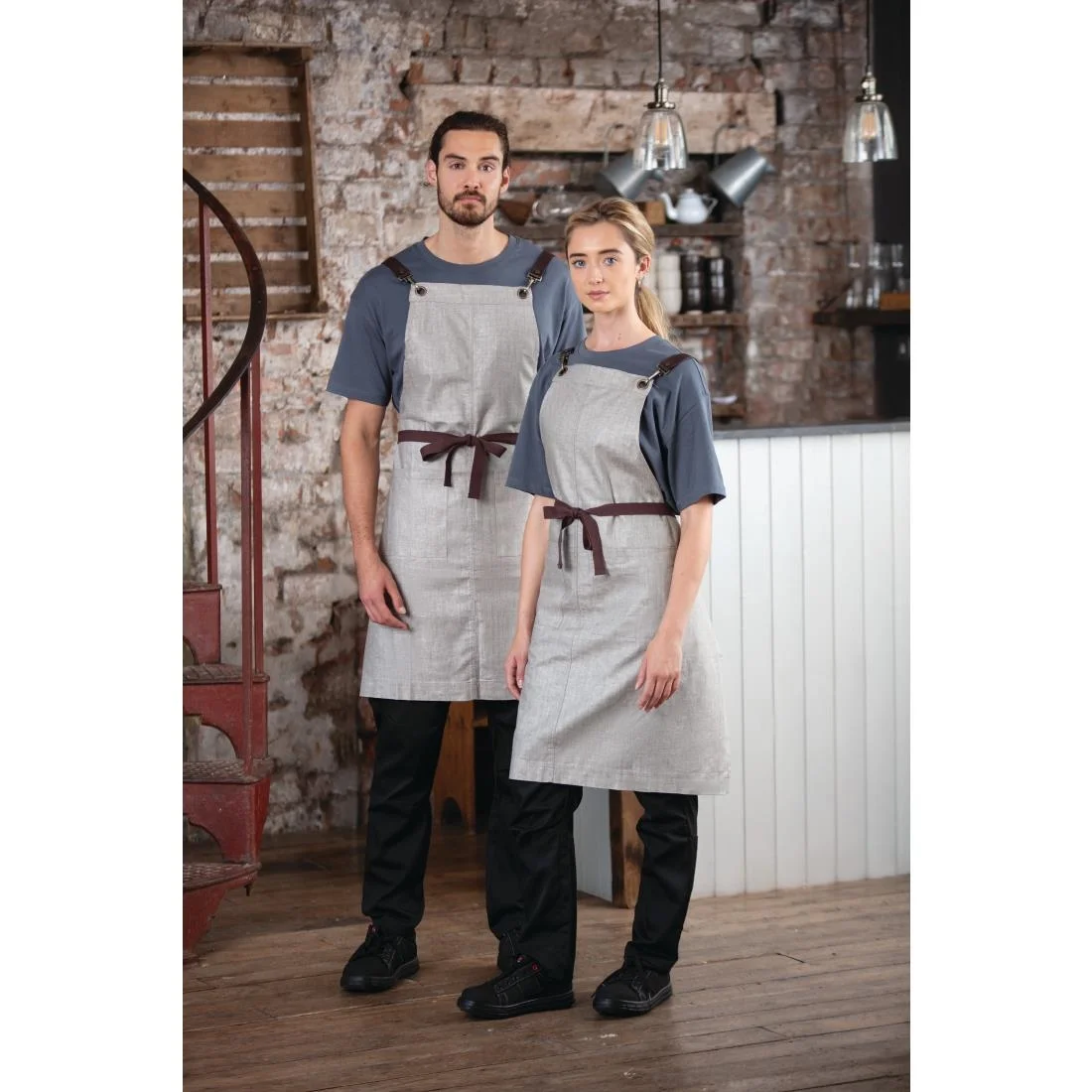 Southside Linen Blend Bib Apron Grey - Image 6
