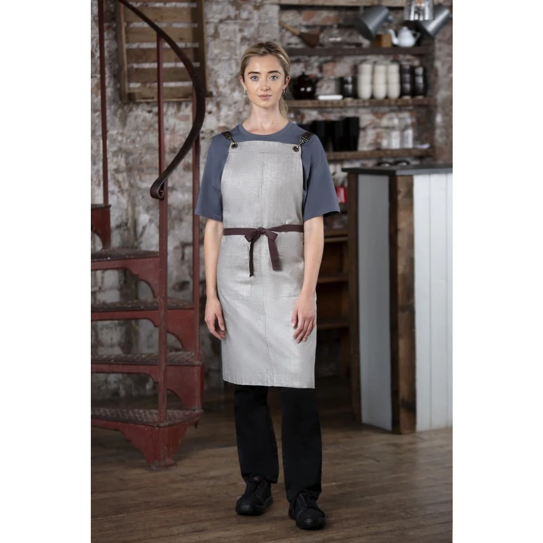 Southside Linen Blend Bib Apron Grey - Image 7