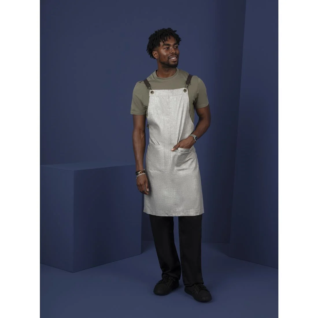 Southside Linen Blend Bib Apron Grey - Image 13