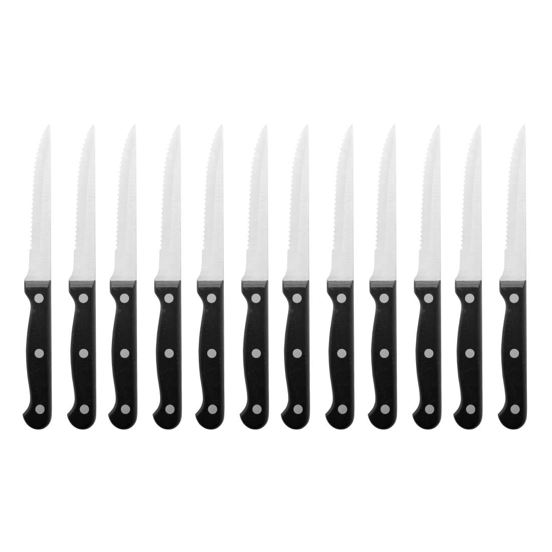 Olympia Serrated Steak Knives Black Handle 115mm