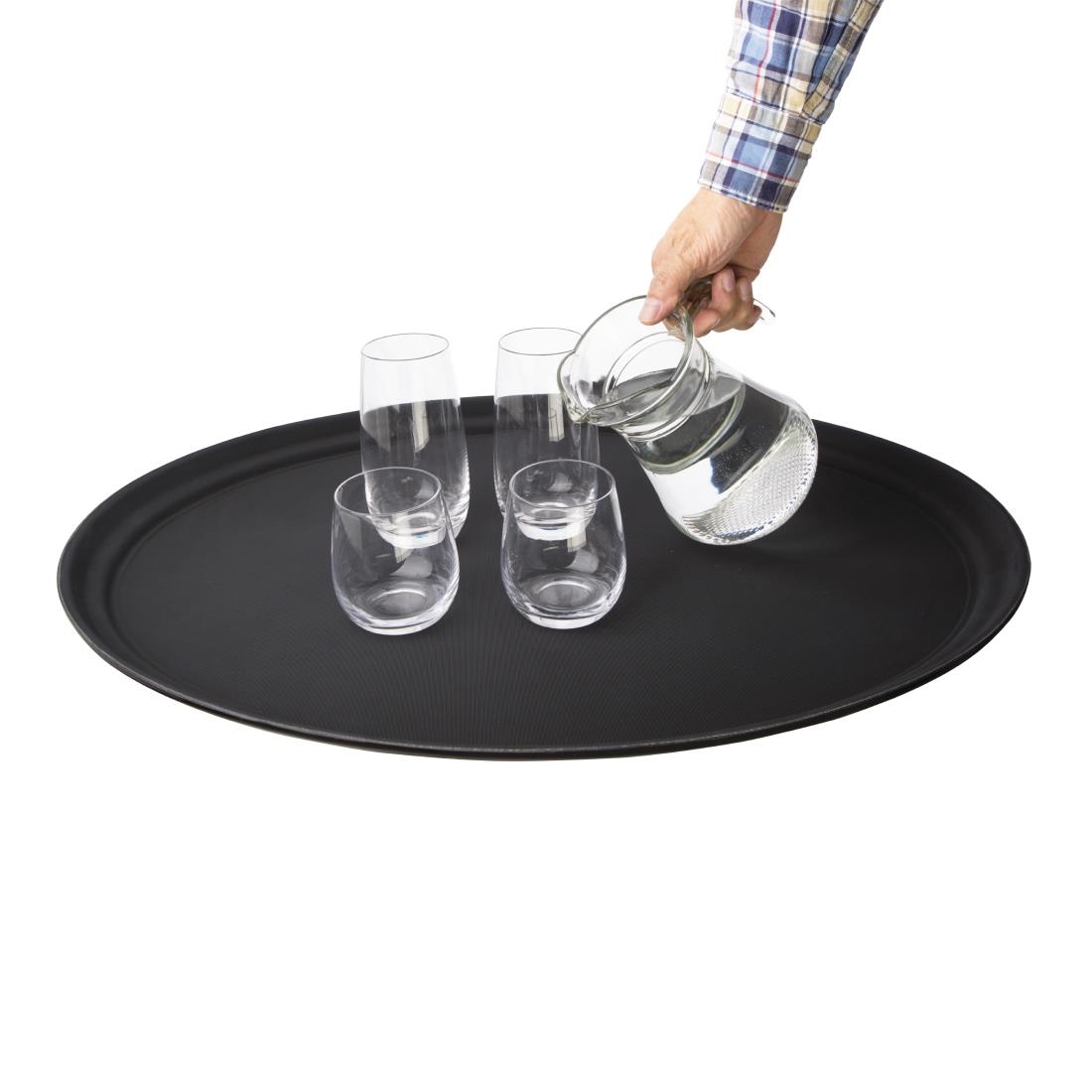 Kristallon Plastic Oval Non Slip Tray Black 27 x 22 in