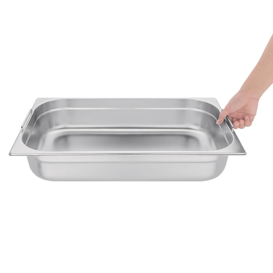 Vogue Stainless Steel 1/1 Gastronorm Pan With Handles 100mm - Image 4