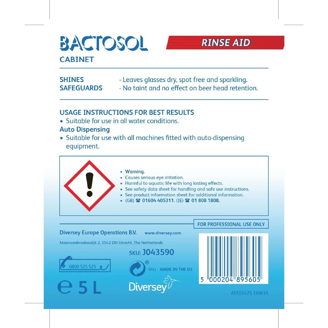 Bactosol Glass Wash Rinse Aid 5 Litre (Pack of 2) - Image 2