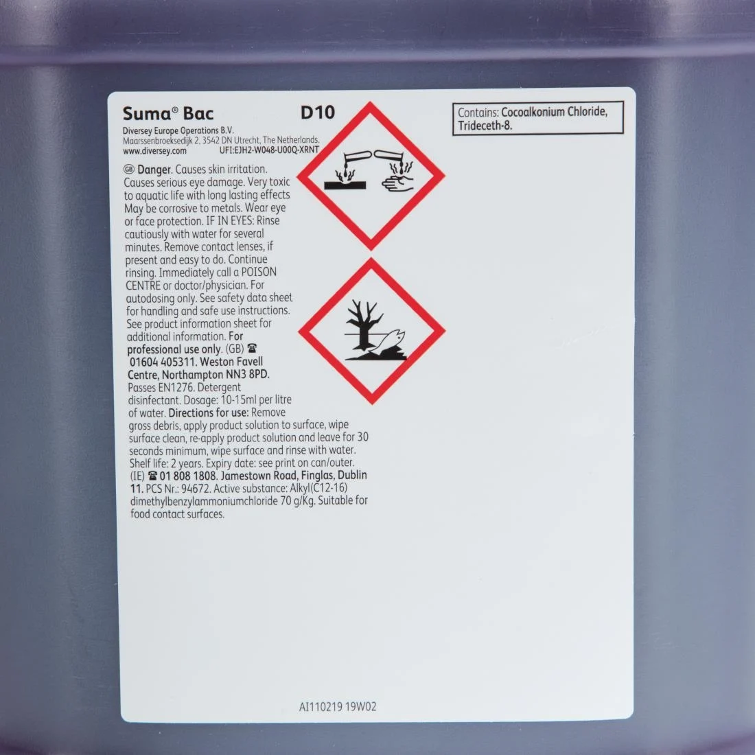 Suma Bac D10 Cleaner and Sanitiser 5 Litre (Pack of 2)