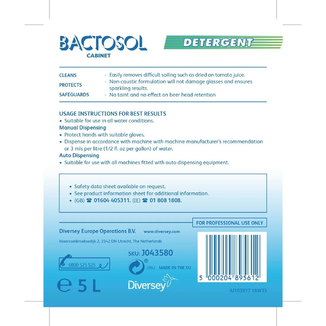 Bactosol Glass Wash Detergent 5 Litre (Pack of 2) - Image 2