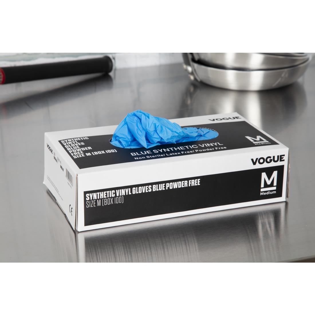 Vogue Vinyl Food Prep Gloves Blue Powder Free Medium