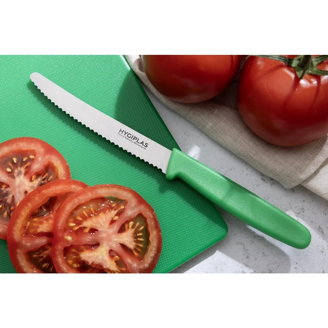 Hygiplas Serrated Tomato Knife Green 10cm - Image 6