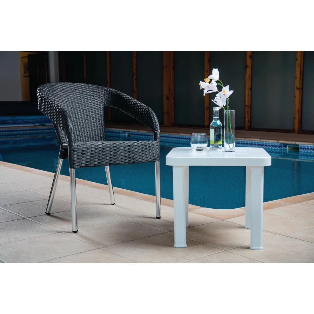 Bolero Wicker Wraparound Bistro Chairs Charcoal (Pack of 4) - Image 2