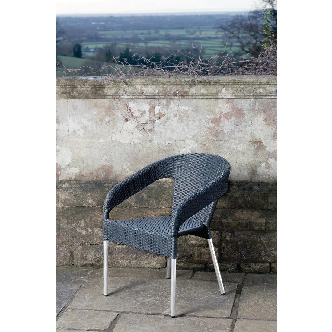 Bolero Wicker Wraparound Bistro Chairs Charcoal (Pack of 4) - Image 3
