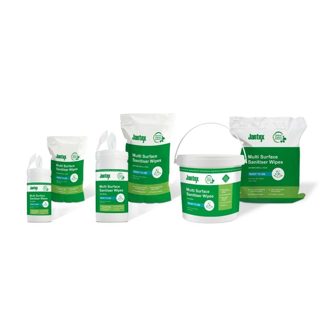 Jantex Green Surface Sanitiser Wipes Starter Tub 200mm (200 Pack) - Image 2