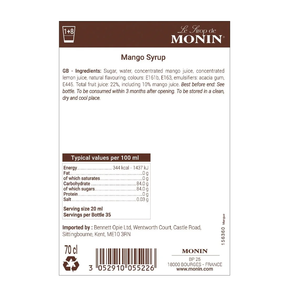 Monin Mango Syrup 700ml - Image 2