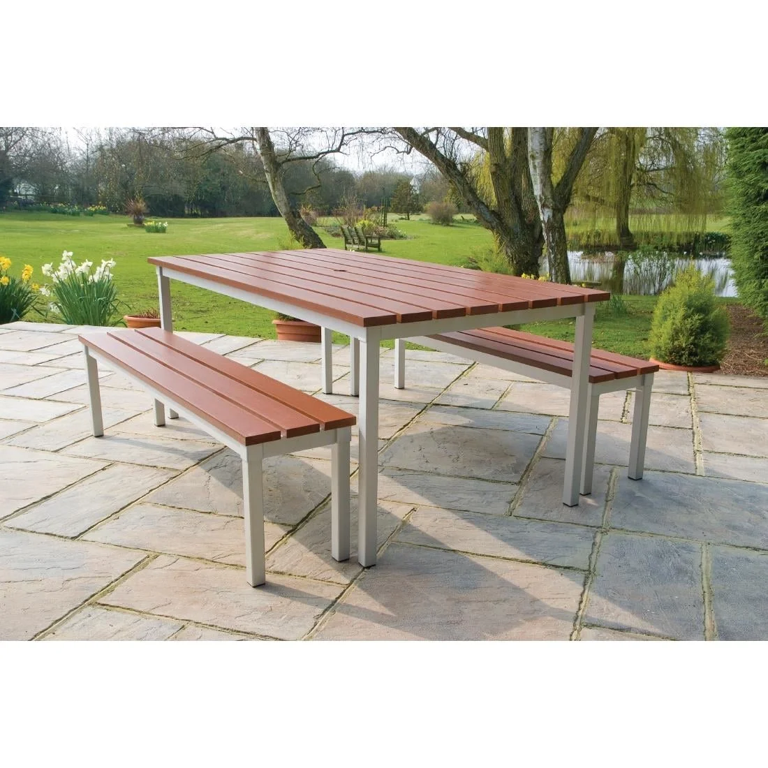Enviro Outdoor Walnut Effect Faux Wood Bench 5ft - Image 3