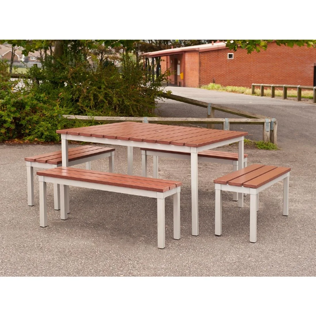 Enviro Square Outdoor Walnut Effect Faux Wood Table 1250mm - Image 3