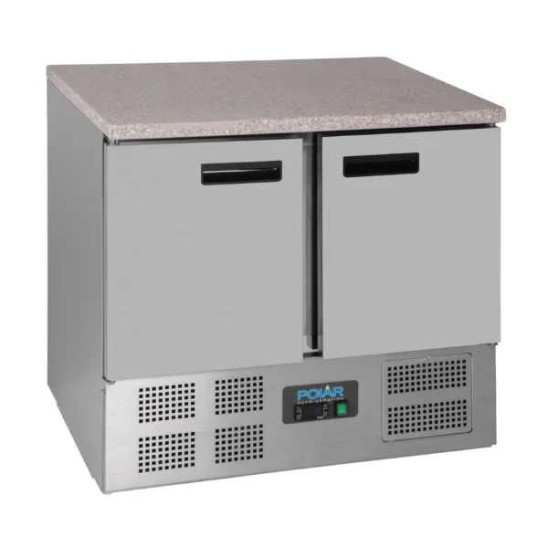 Polar Double Door Refrigerated Counter with Marble Work Top 240Ltr