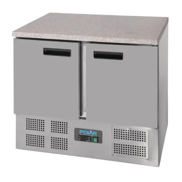 Polar Double Door Refrigerated Counter with Marble Work Top 240Ltr