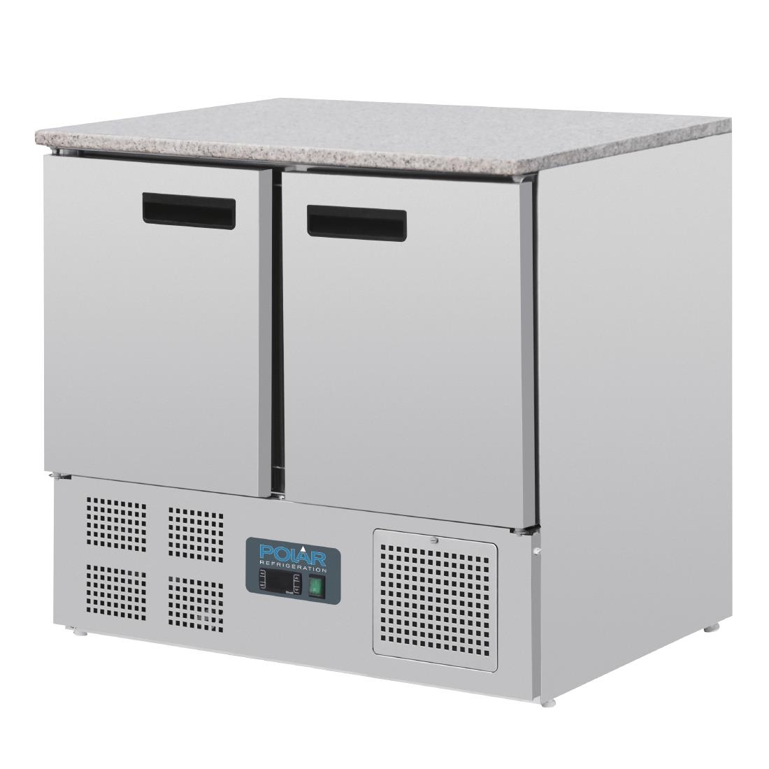 Polar Double Door Refrigerated Counter with Marble Work Top 240Ltr