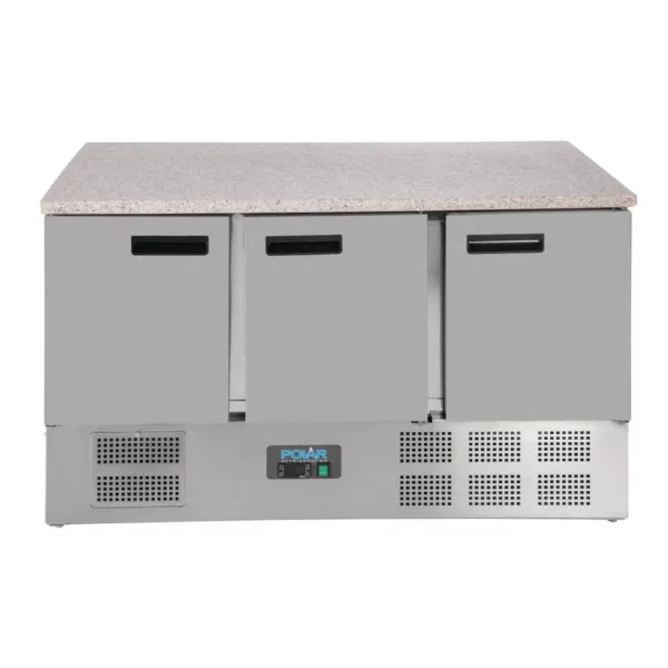 Polar 3 Door Refrigerated Counter with Marble Work Top 368Ltr