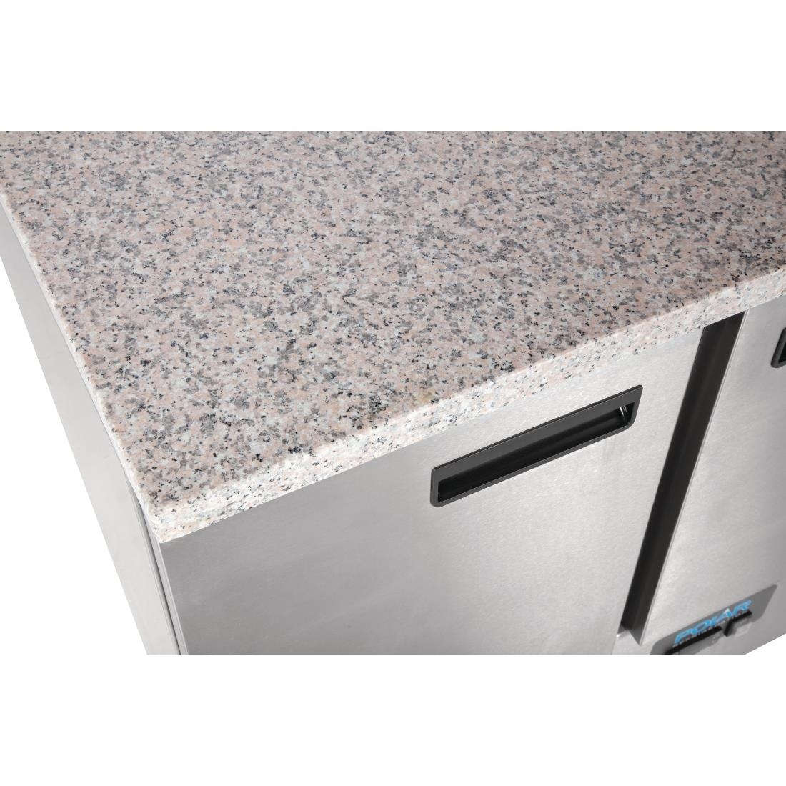 Polar 3 Door Refrigerated Counter with Marble Work Top 368Ltr