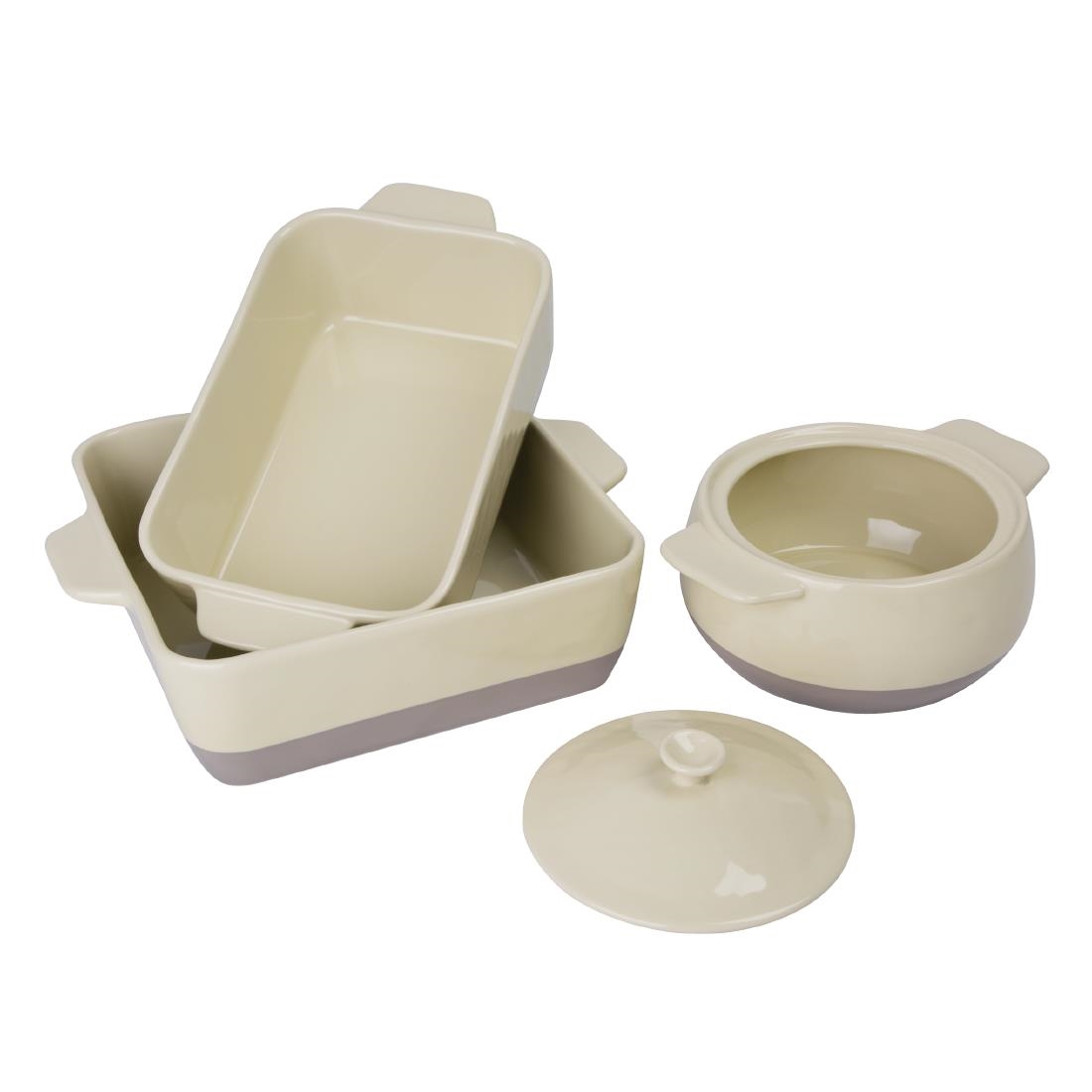 Olympia Cream And Taupe Ceramic Roasting Dish ⅓GN