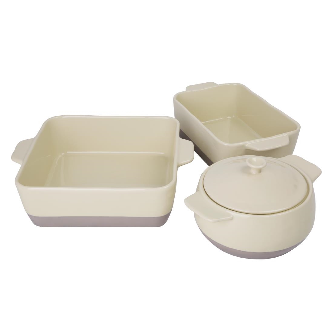 Olympia Cream And Taupe Ceramic Roasting Dish ⅓GN