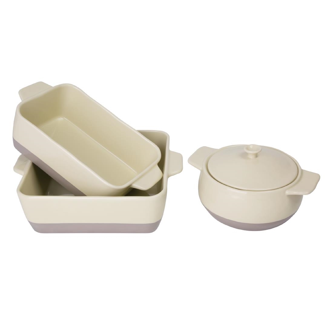 Olympia Cream And Taupe Ceramic Roasting Dish ⅓GN