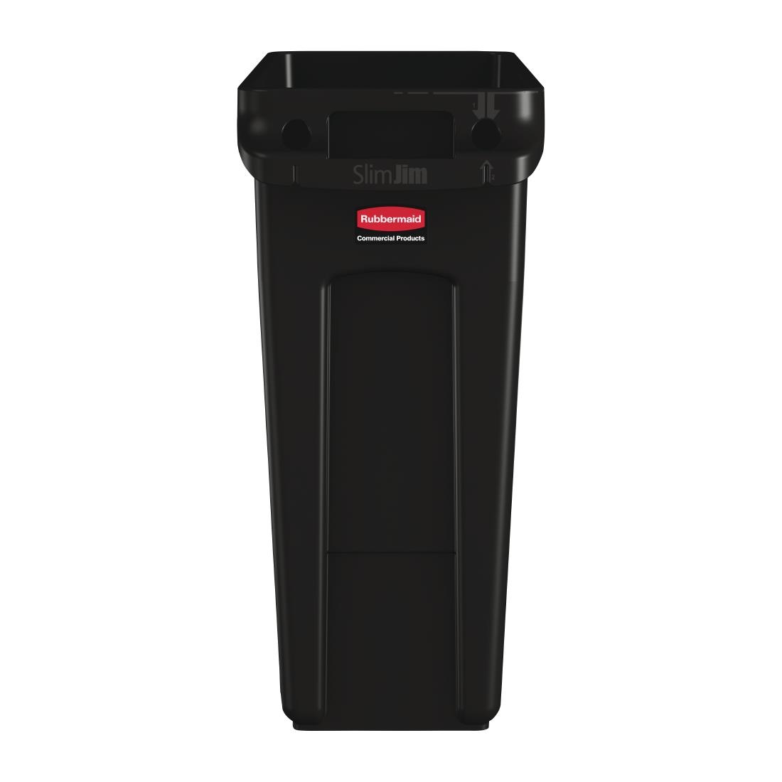 Rubbermaid Slim Jim Container with Venting Channels Black 60Ltr
