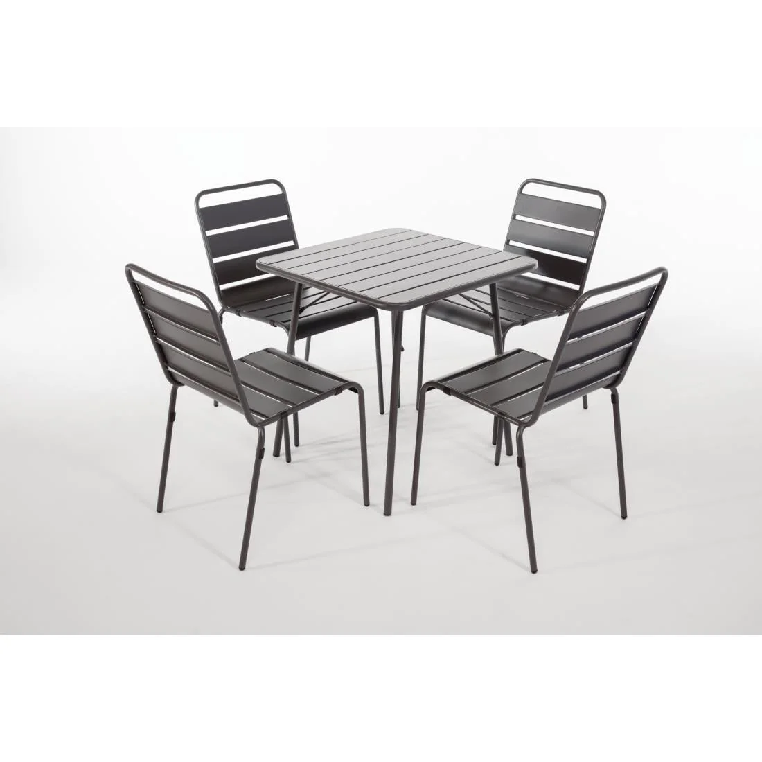 Bolero Slatted Square Steel Table Grey 700mm - Image 3