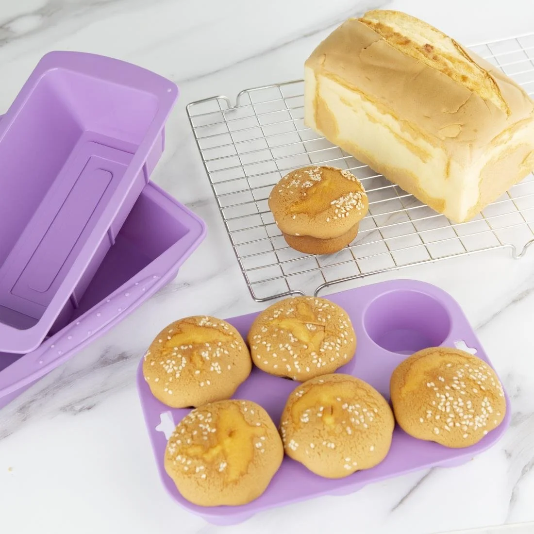 Hygiplas Flexible Silicone Six Hole Purple Muffin Pan - Image 6