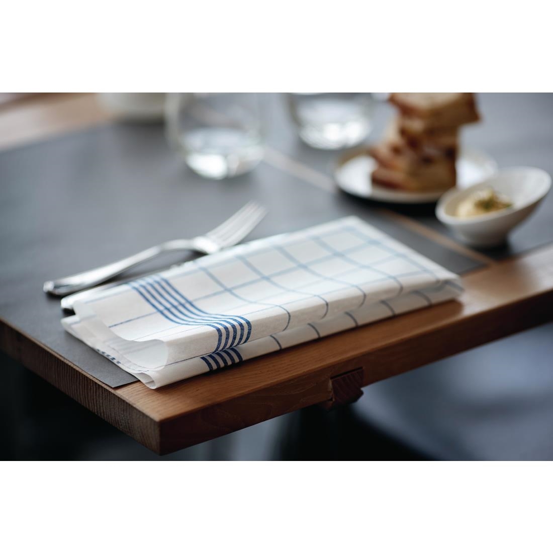 Duni Bistro Towel Napkin 38x54cm in Blue Check on White (Pack of 250)
