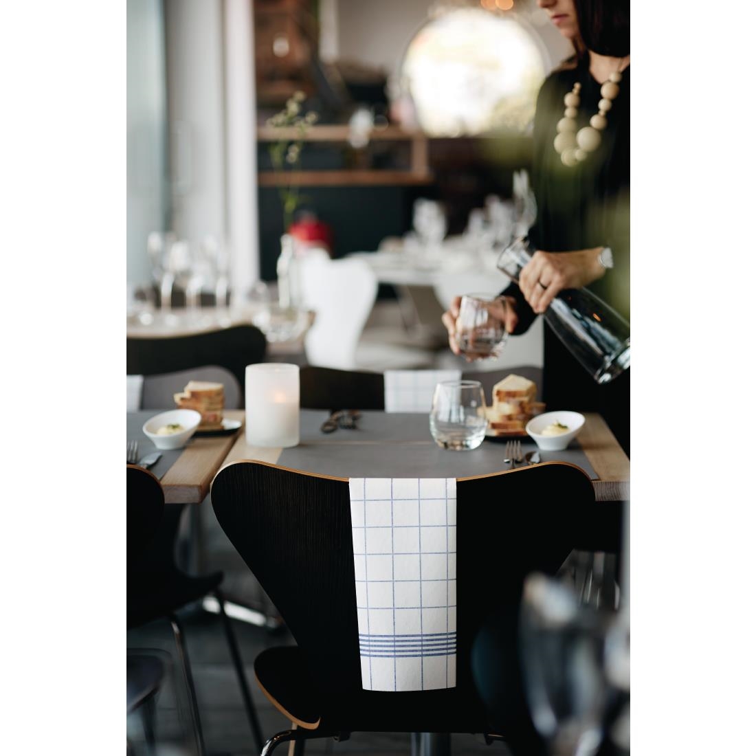 Duni Bistro Towel Napkin 38x54cm in Blue Check on White (Pack of 250)